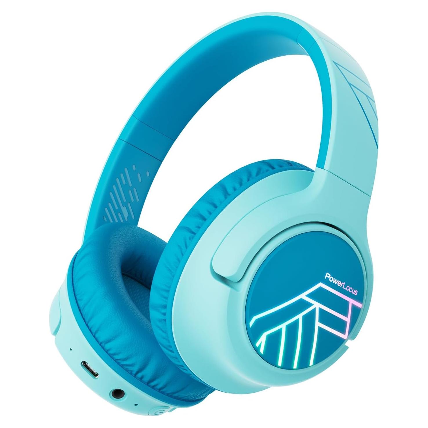 PowerLocus Kids Wireless Headphones, Bluetooth Kids Headphones LED Lights Over Ear with 74/85/94dB Volume Limited, 45H Playtime,Built-in Mic, Two Device Share Mode, HD Stereo for Travel/PC/Tablet
