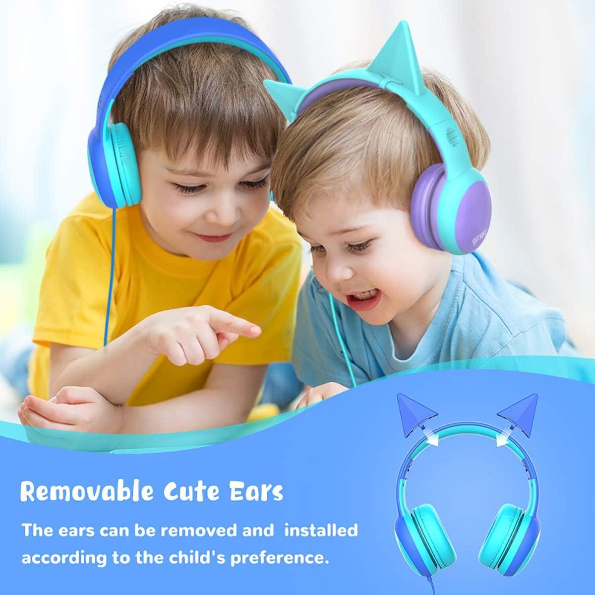 gorsun Kids Headphones with Limited Volume, Cat Ear Toddler Headphones, Wired Headphone Over Ear for Boys and Girls,Stereo Sound Foldable 3.5mm Headset for Children