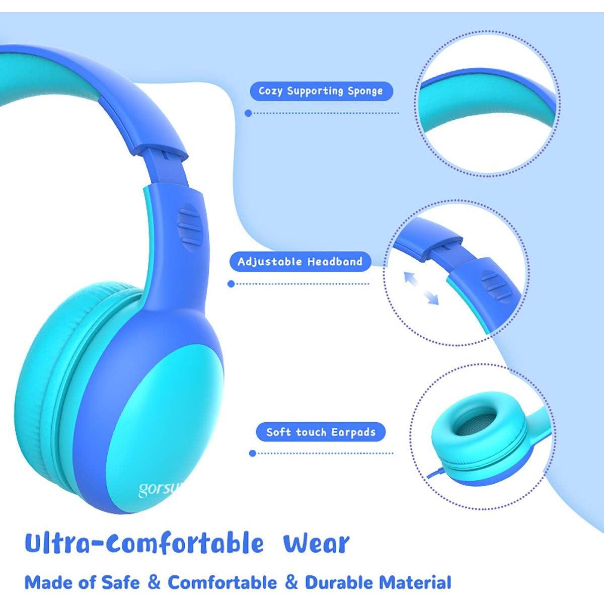 gorsun Kids Headphones with Limited Volume, Cat Ear Toddler Headphones, Wired Headphone Over Ear for Boys and Girls,Stereo Sound Foldable 3.5mm Headset for Children