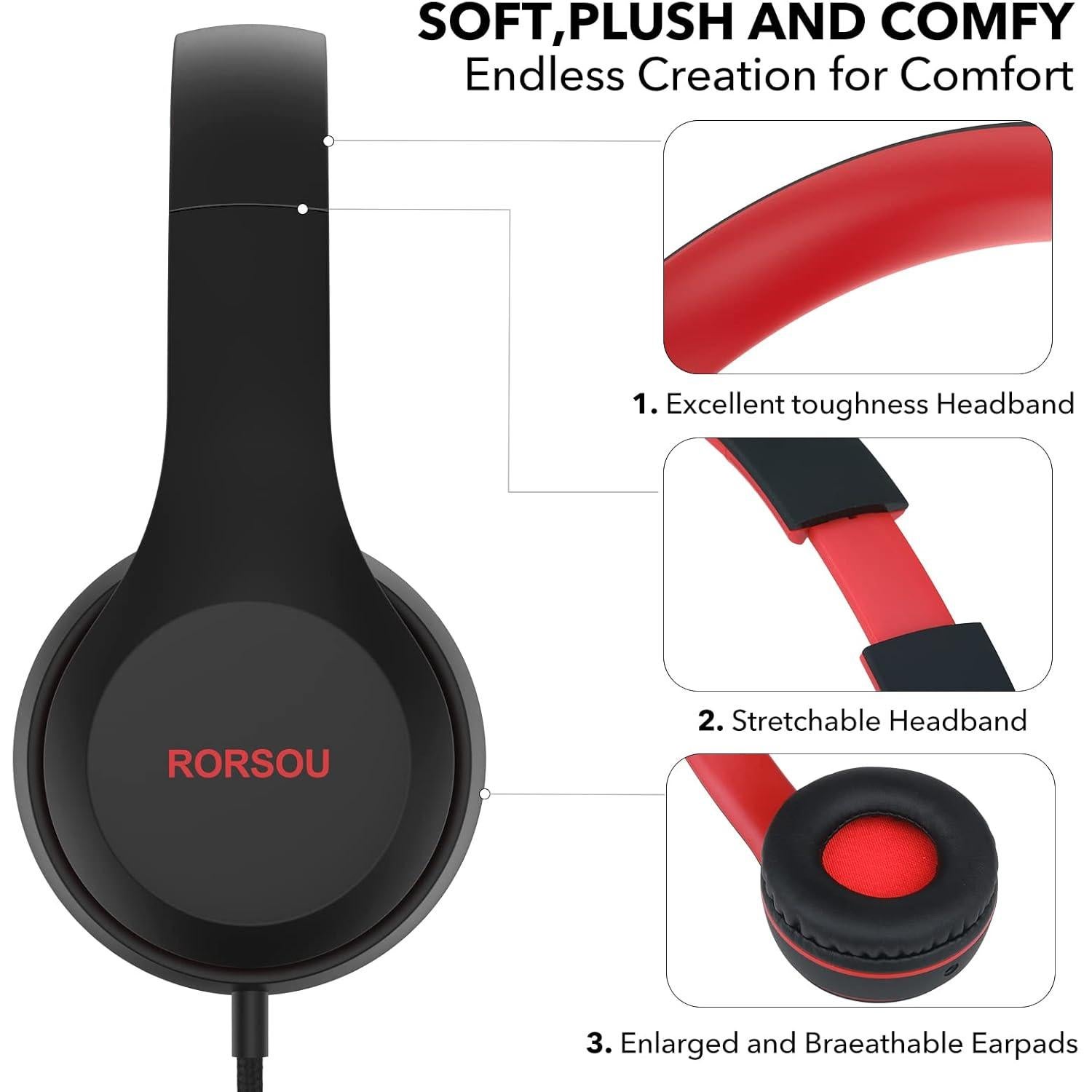 Auriculares RORSOU K5 para Niños con Micrófono 85dB Plegables