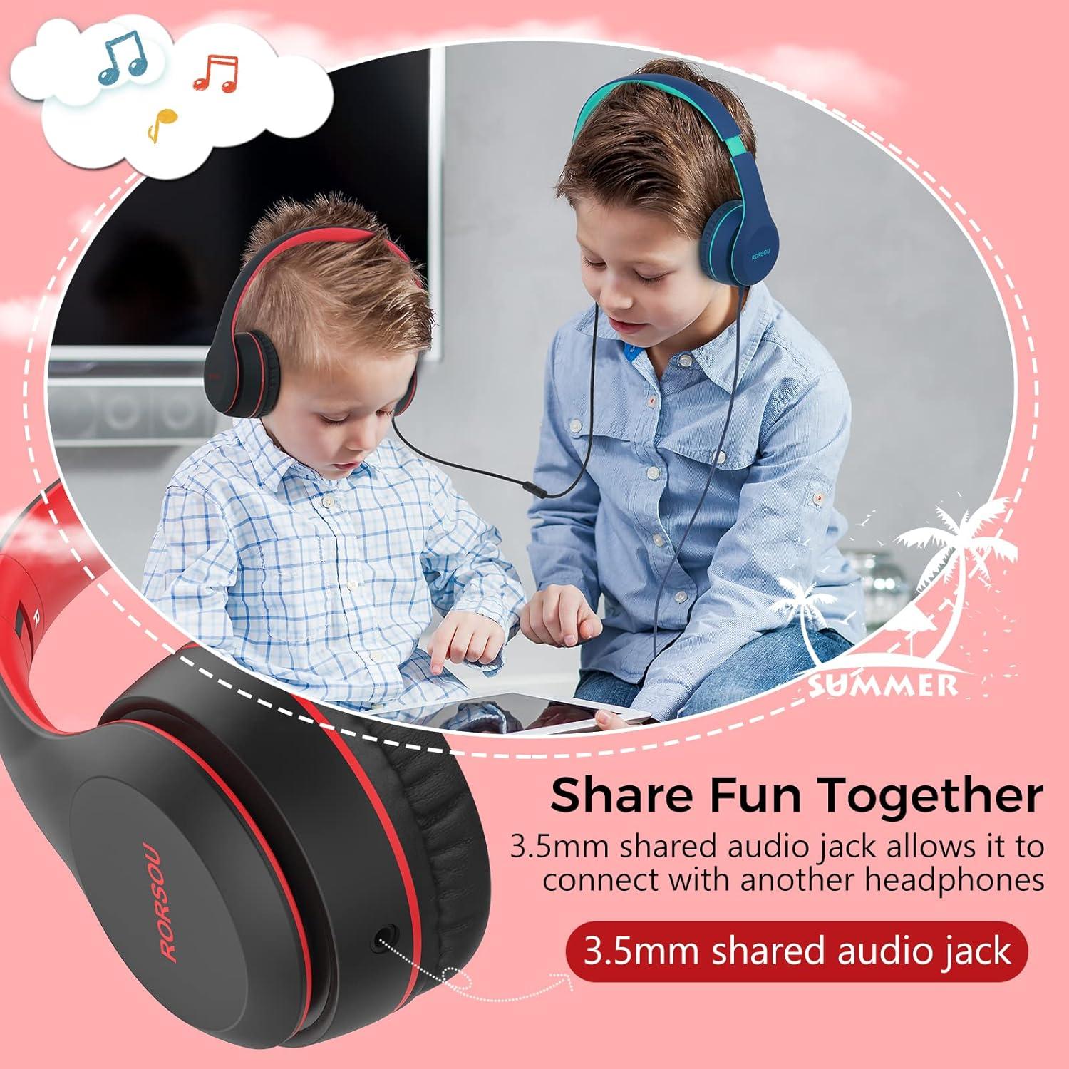 Auriculares RORSOU K5 para Niños con Micrófono 85dB Plegables