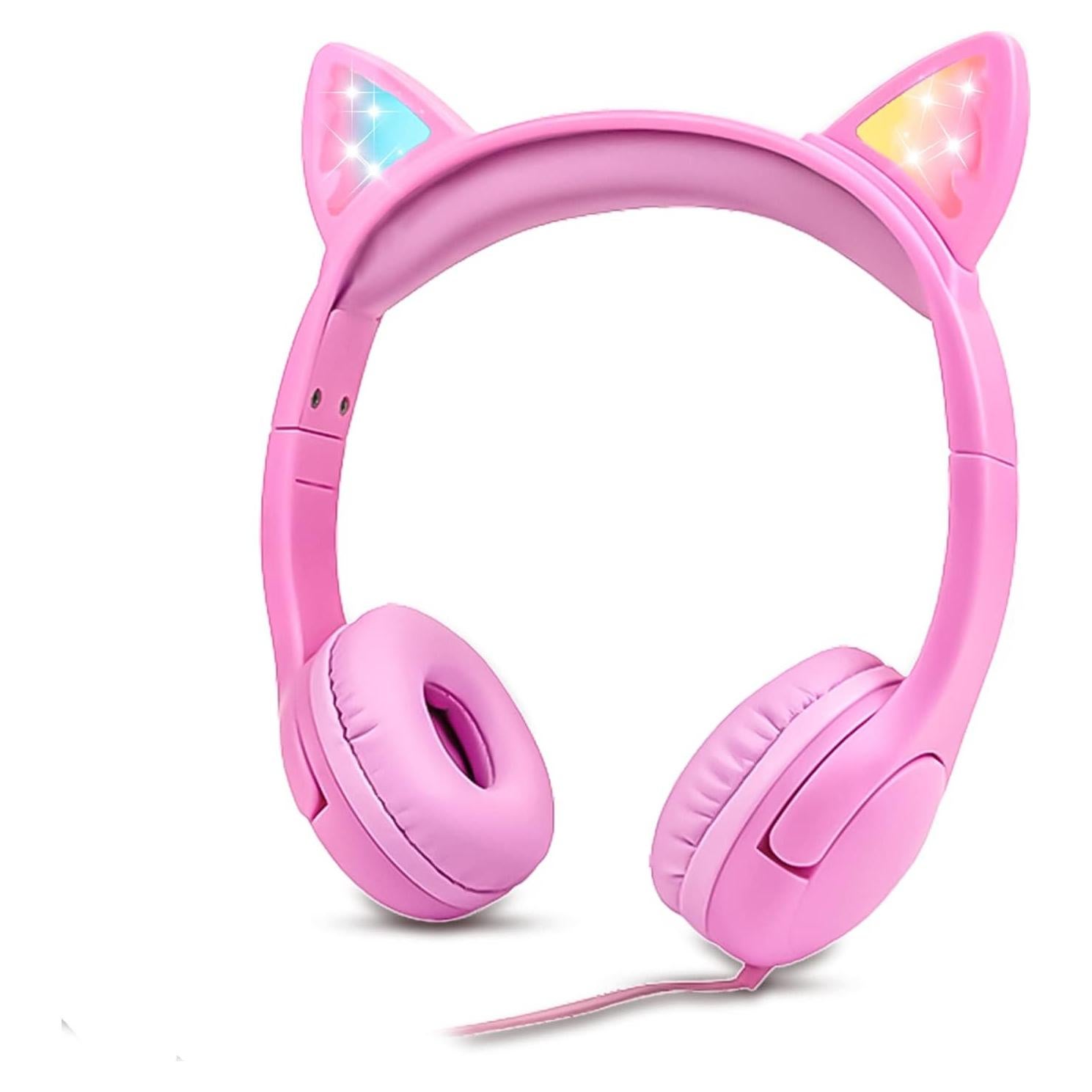 Auriculares de Gato Rosa LIMSON 85dB con Luz LED y Micrófono