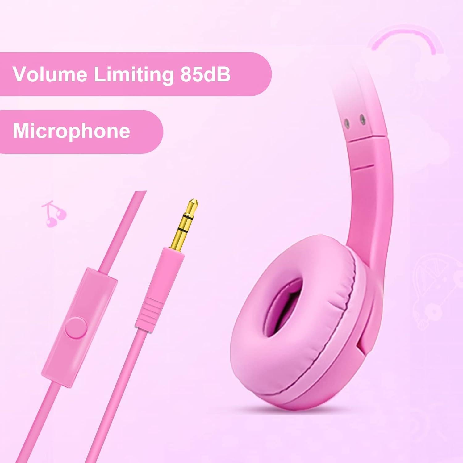 Auriculares de Gato Rosa LIMSON 85dB con Luz LED y Micrófono