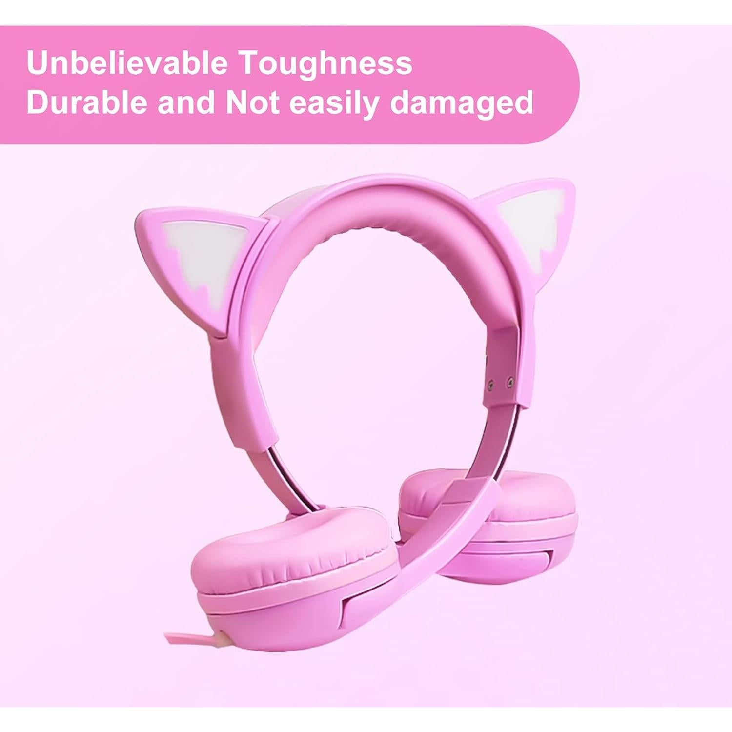 Auriculares de Gato Rosa LIMSON 85dB con Luz LED y Micrófono