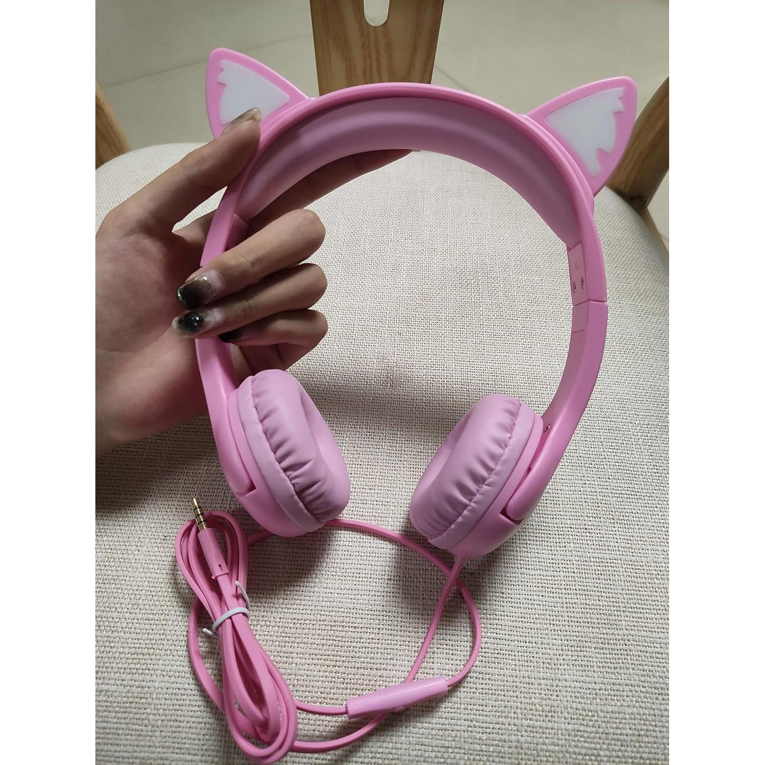 Auriculares de Gato Rosa LIMSON 85dB con Luz LED y Micrófono
