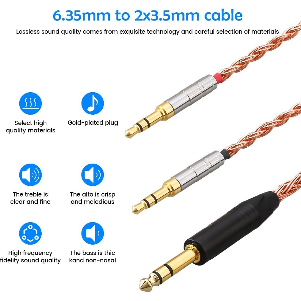 Cable de audio 6.35mm a dual 3.5mm Hifiman 1.2m cobre