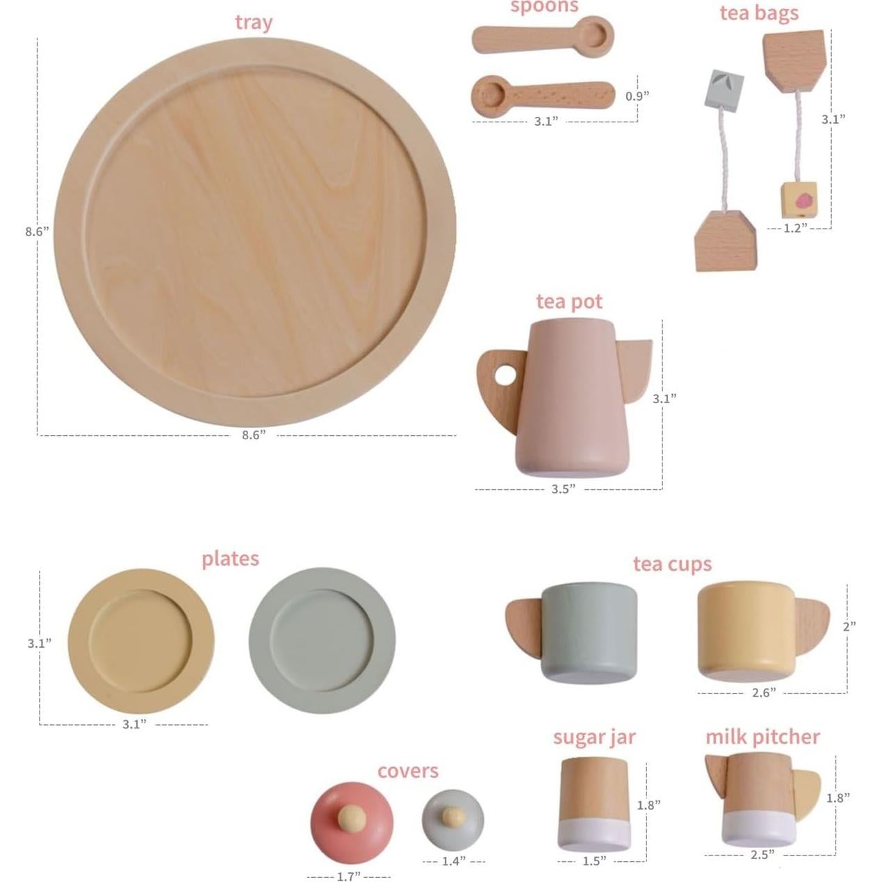 Set de té de madera real 12 piezas JC Toys Parfait
