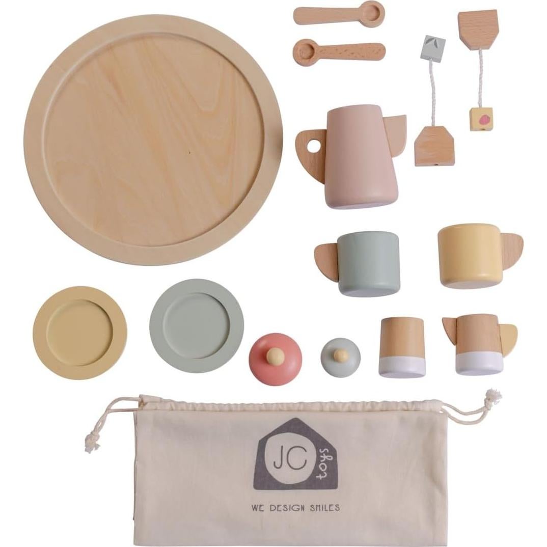 Set de té de madera real 12 piezas JC Toys Parfait