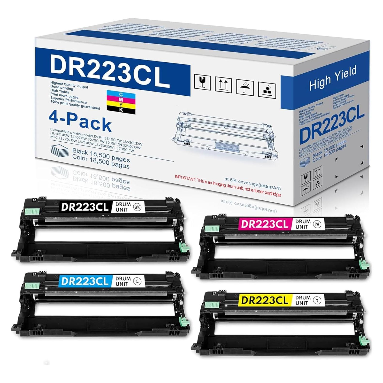 Juego de Unidad de Tambor 4 Pack Brother DR223CL - 1 Negro, 1 Cian, 1 Magenta, 1 Amarillo