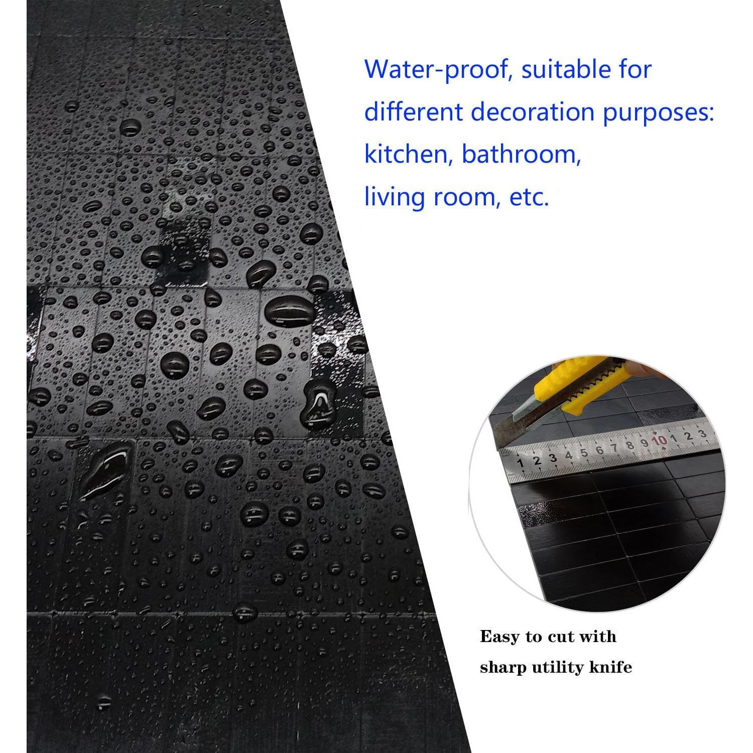 Azulejo Autoadhesivo XUANINY 28.8x30.2 cm Negro Cepillado