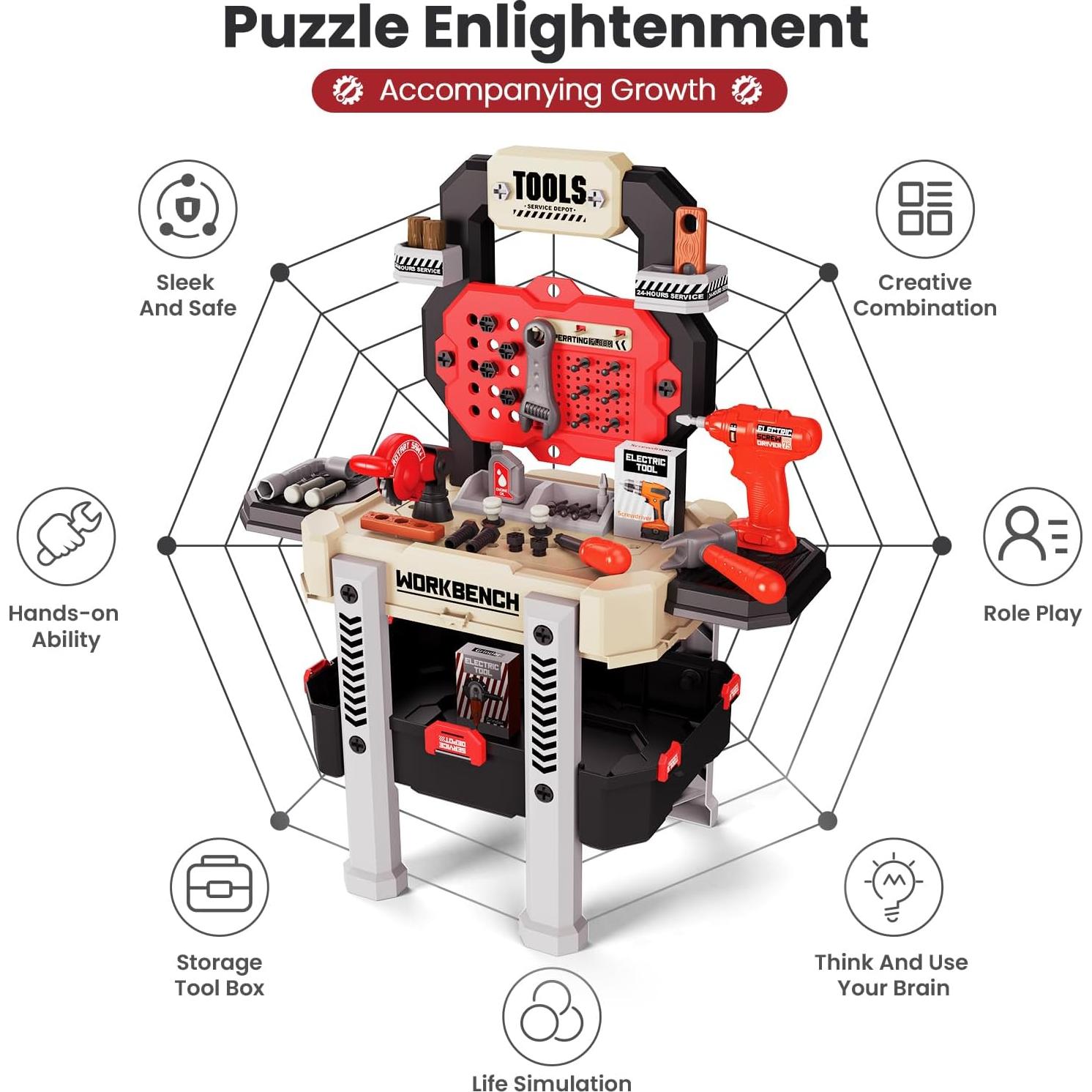 Banco de herramientas para niños Senekoy con 78 piezas