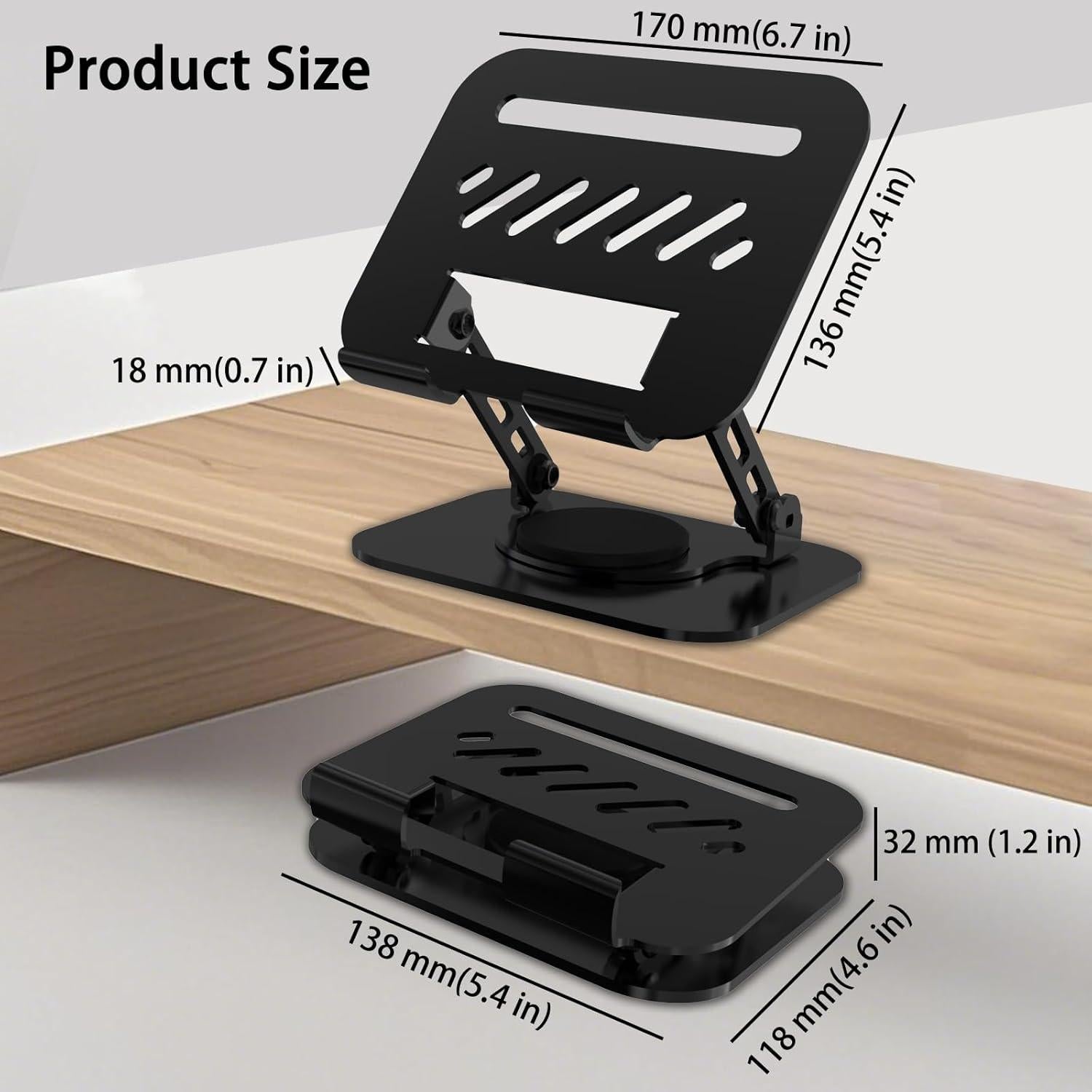 Tablet Stand, 360° Rotation Dual-Arm Support iPad Holder Office Desk Accessories, Foldable iPad Air Holder Travel Accessories for Desk Men Gifts Fits All 4-16" Tablet (Black)