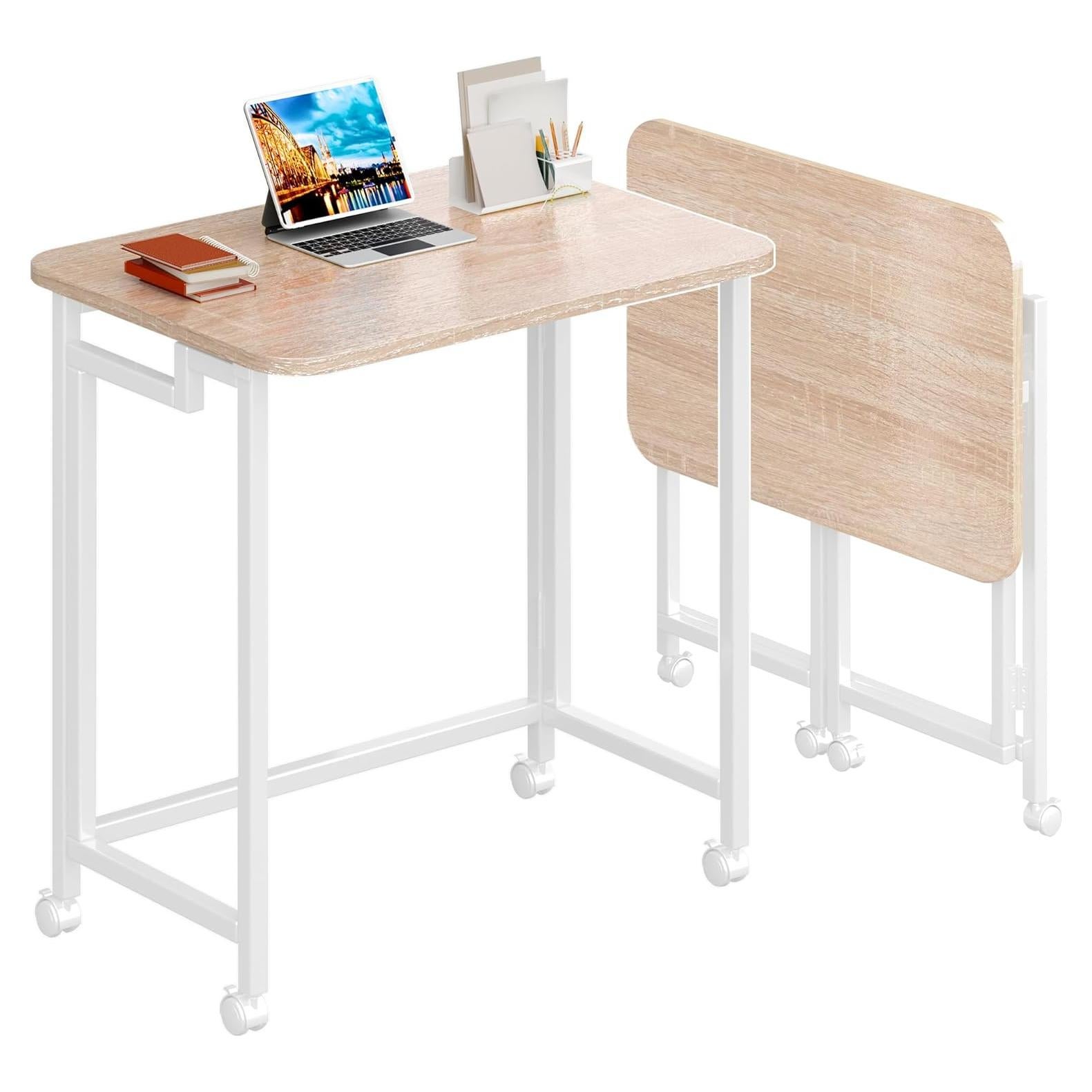 Escritorio Móvil Plegable 4NM 60 cm Natural y Blanco