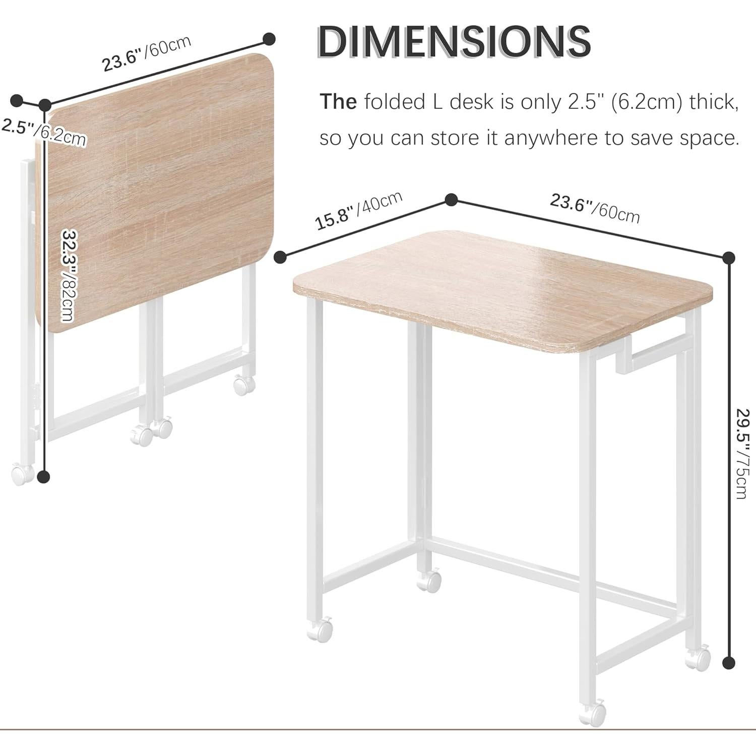 Escritorio Móvil Plegable 4NM 60 cm Natural y Blanco