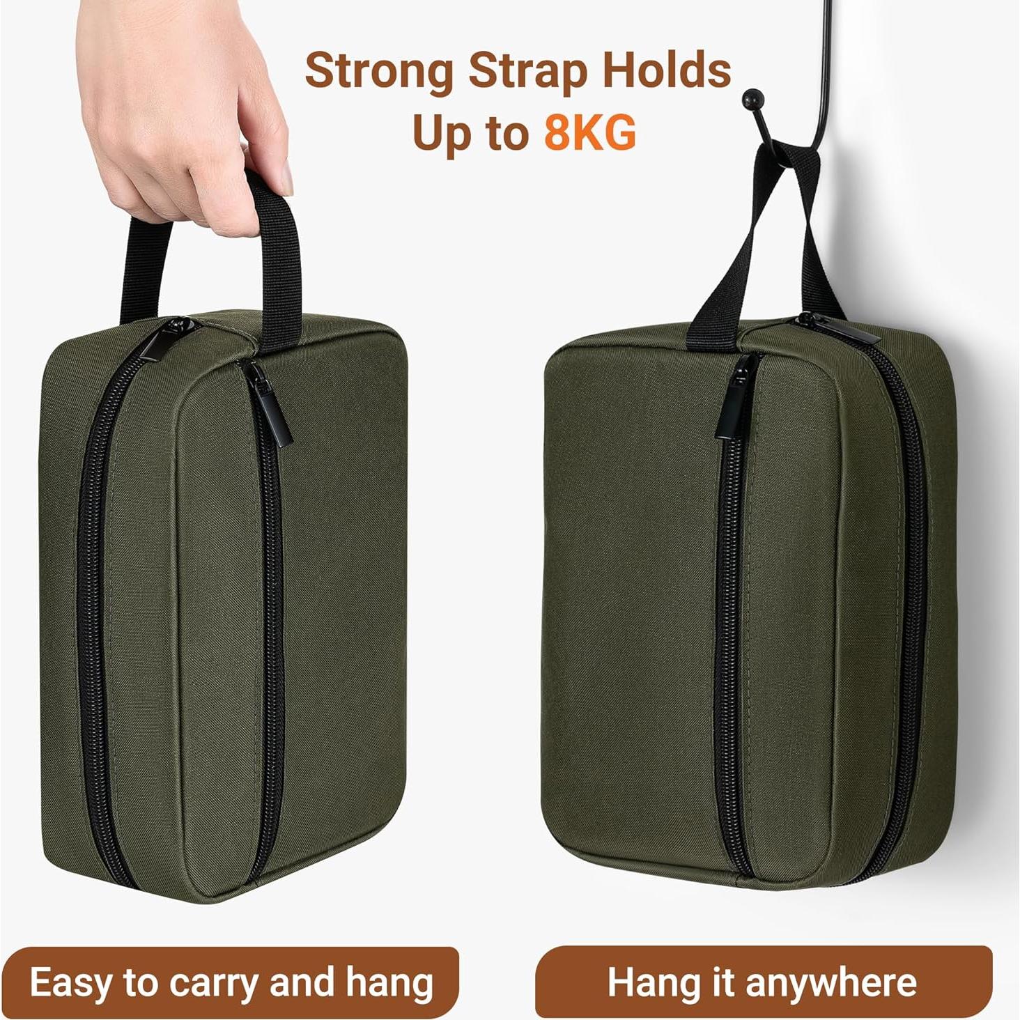 Bolsa de Aseo de Viaje Elviros Unisex Verde Militar 21x7x15 cm