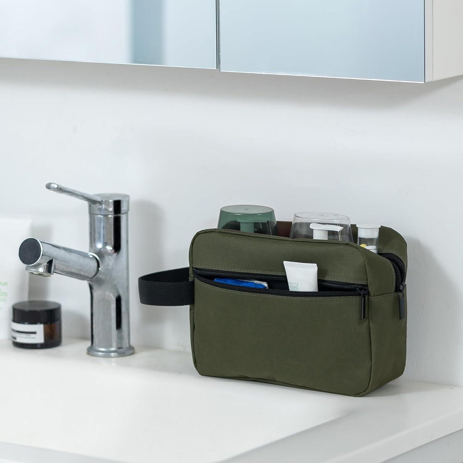 Bolsa de Aseo de Viaje Elviros Unisex Verde Militar 21x7x15 cm