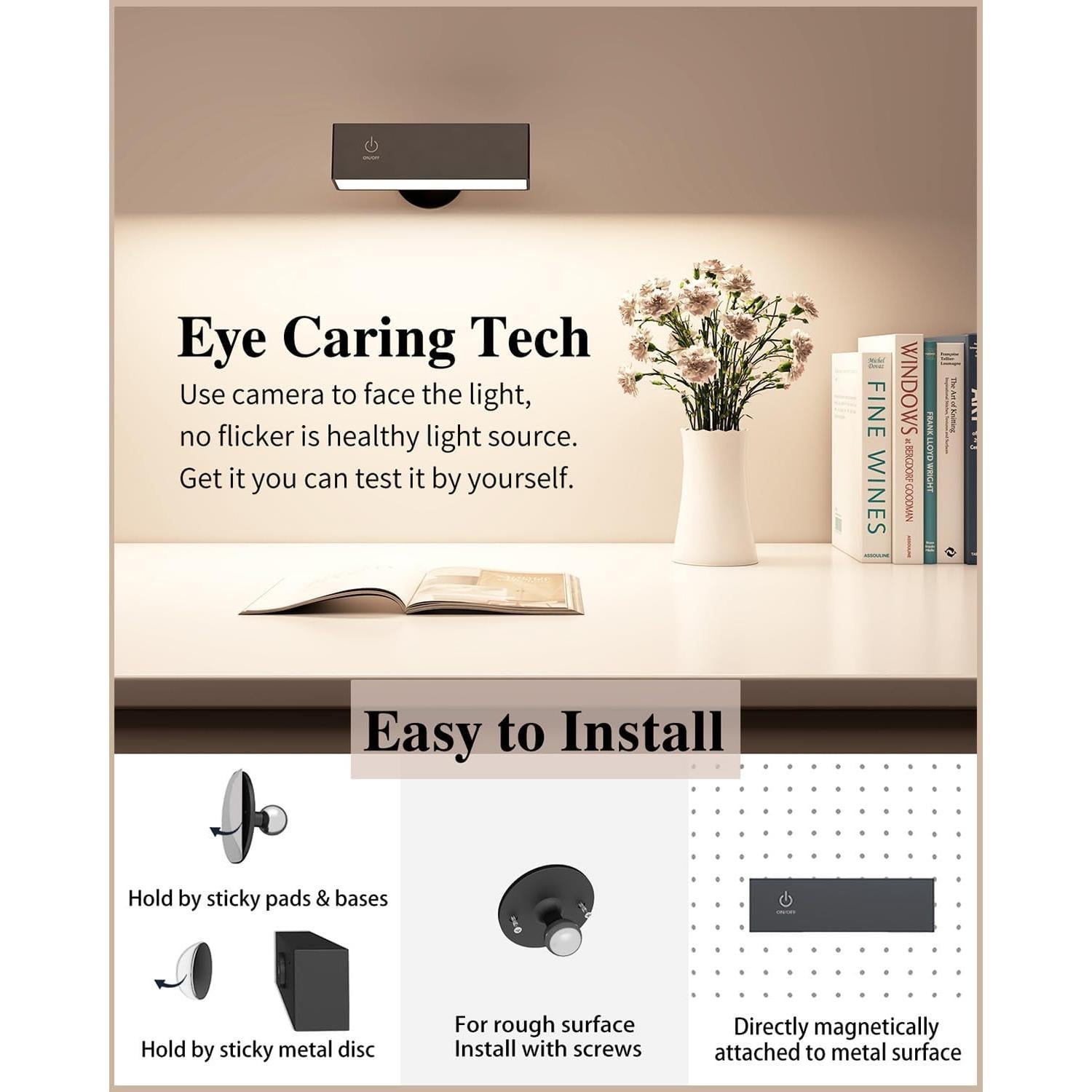 Aplique de Pared Recargable DetarZinLED Negro 50 LEDs 360°