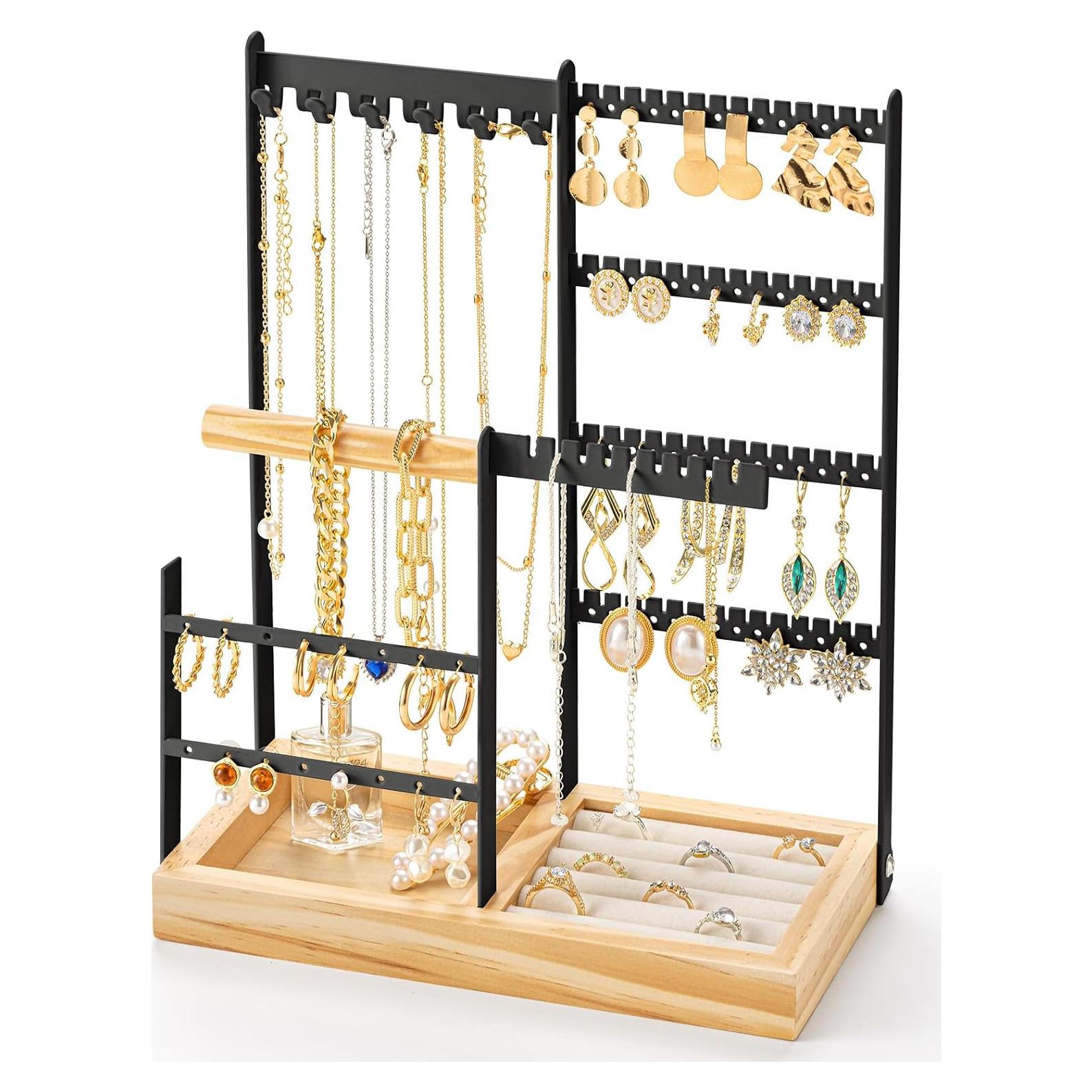 Organizador de Joyería DreamGenius Negro 4 Niveles con Soporte para Anillos