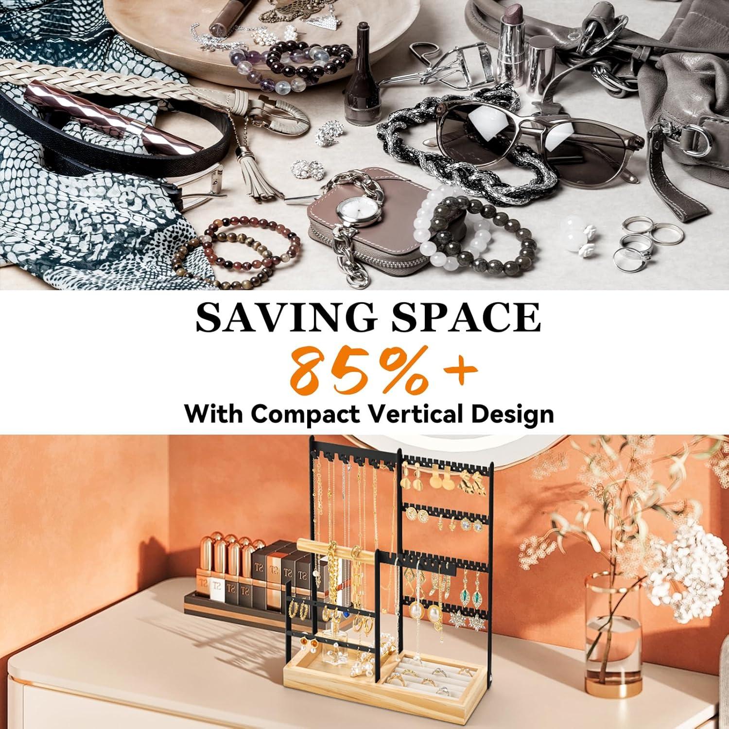 Organizador de Joyería DreamGenius Negro 4 Niveles con Soporte para Anillos