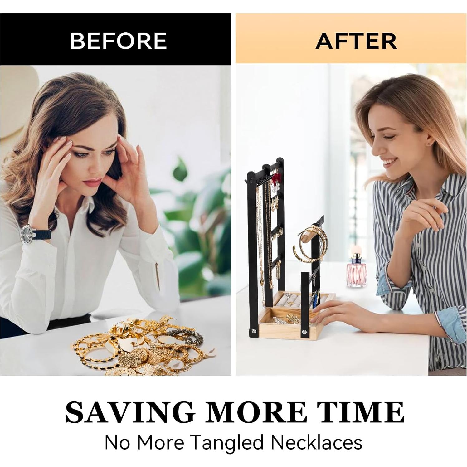 Organizador de Joyería DreamGenius Negro 4 Niveles con Soporte para Anillos