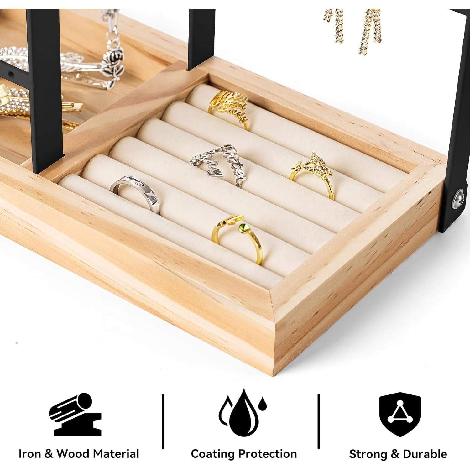 Organizador de Joyería DreamGenius Negro 4 Niveles con Soporte para Anillos