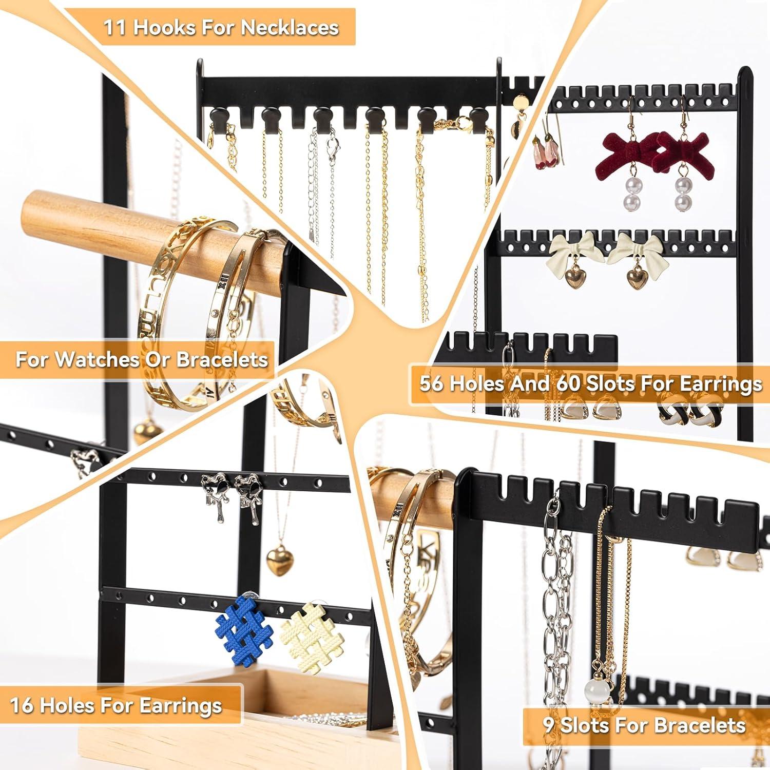 Organizador de Joyería DreamGenius Negro 4 Niveles con Soporte para Anillos