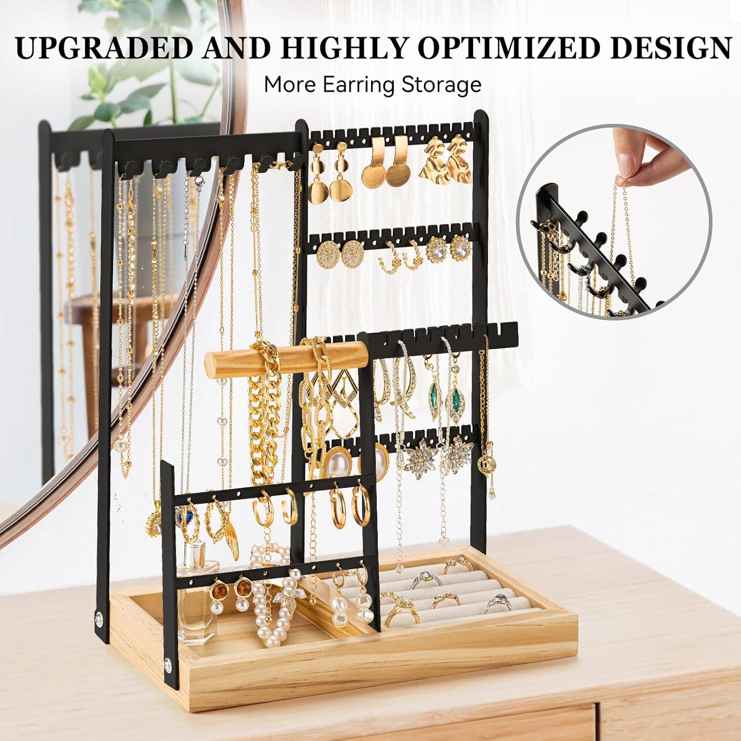 Organizador de Joyería DreamGenius Negro 4 Niveles con Soporte para Anillos
