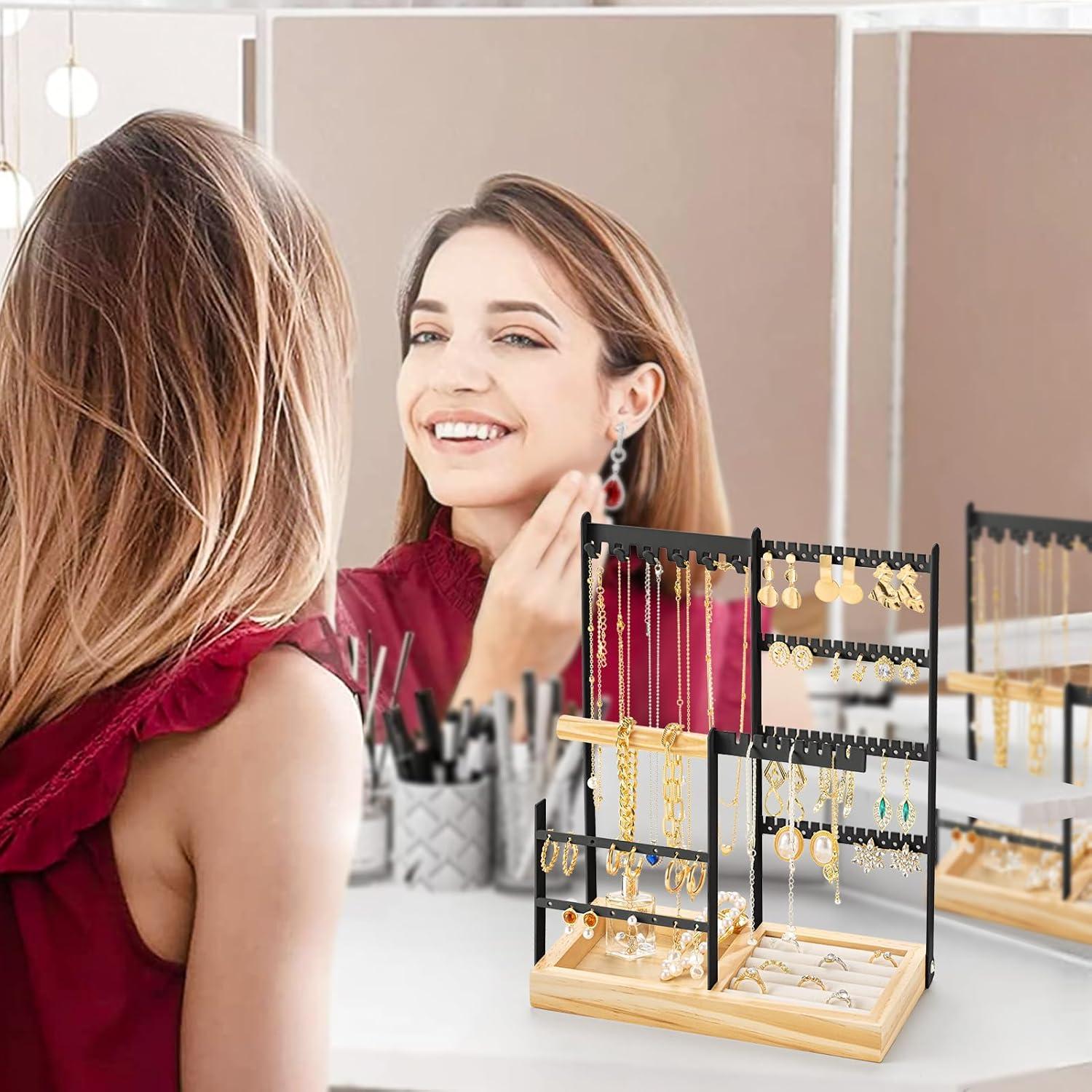 Organizador de Joyería DreamGenius Negro 4 Niveles con Soporte para Anillos