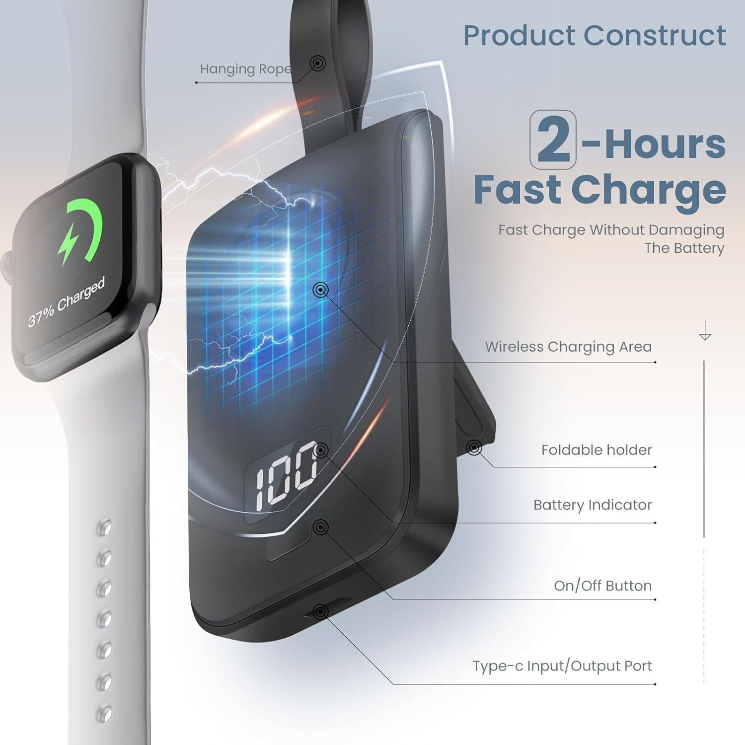 Cargador Portátil Inalámbrico Apple Watch 2500mAh Negro