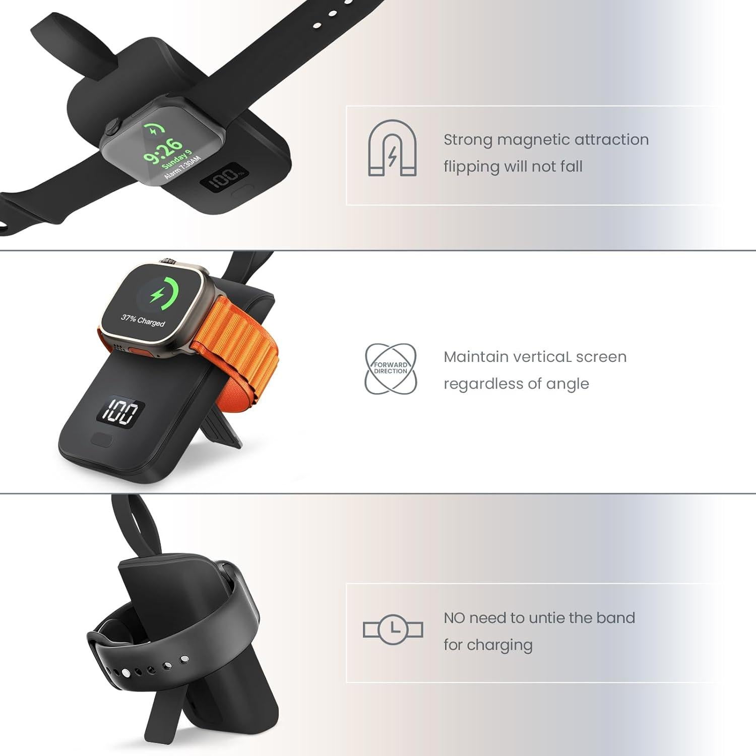 Cargador Portátil Inalámbrico Apple Watch 2500mAh Negro