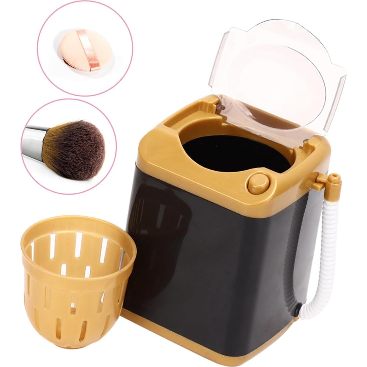 Electric Mini Washing Machine, Mini Simulation Washing Machine Cosmetic Tool Cleansing Machine Children Toy Gift, Gold