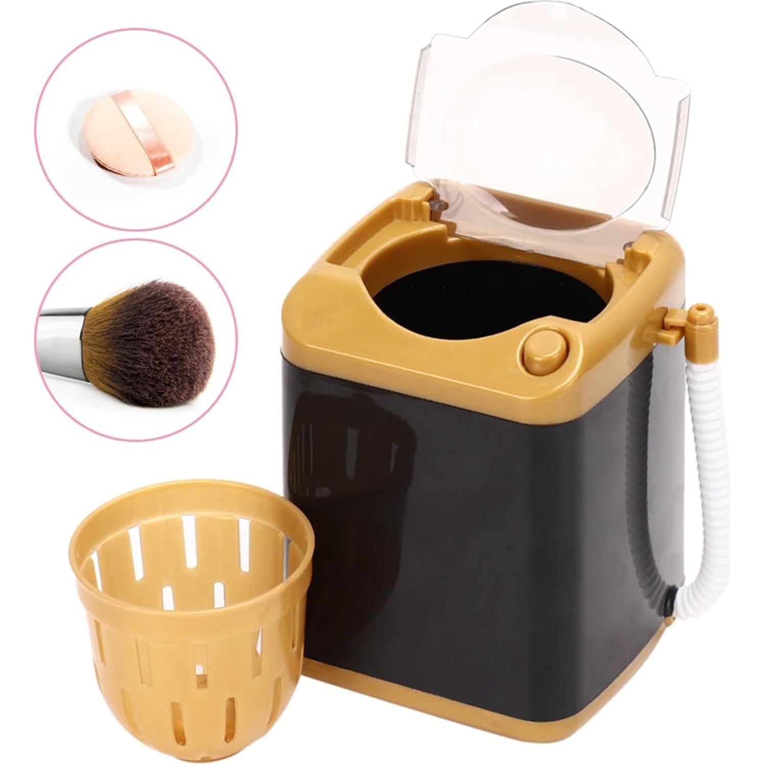 Electric Mini Washing Machine, Mini Simulation Washing Machine Cosmetic Tool Cleansing Machine Children Toy Gift, Gold