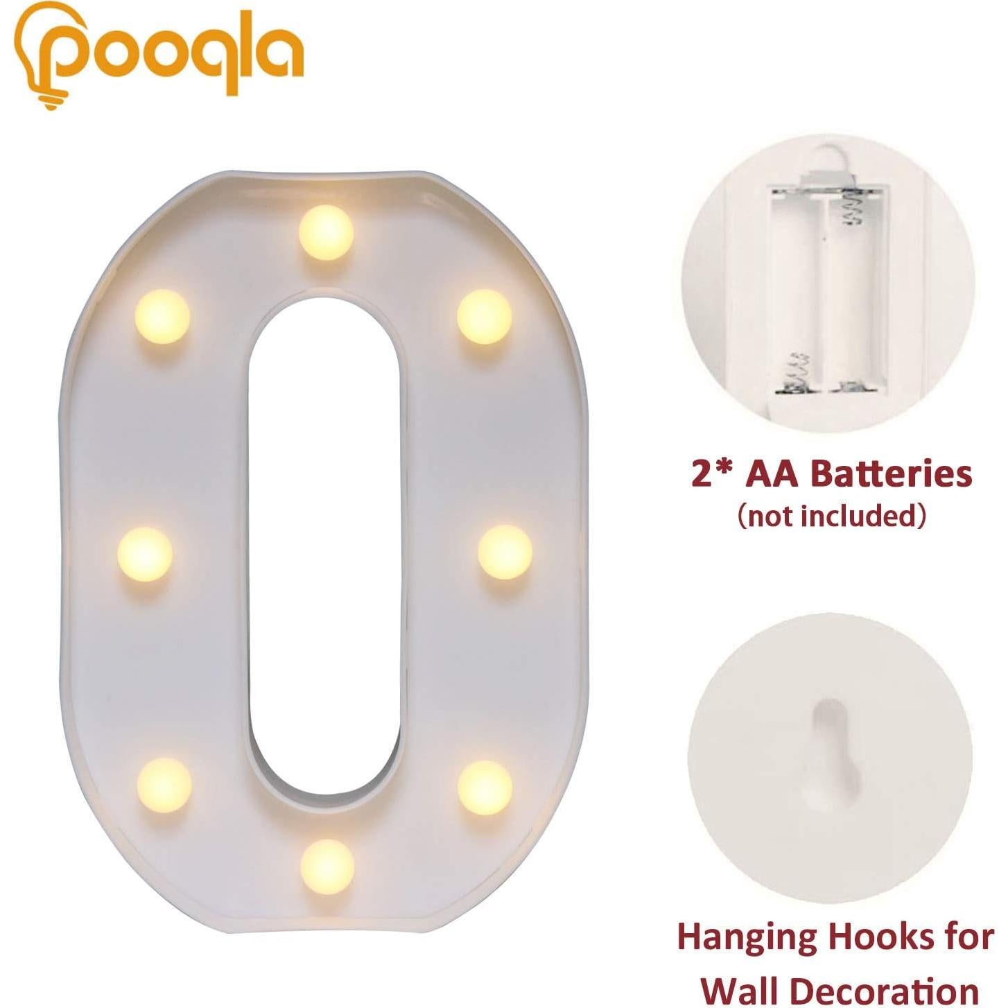 Número Decorativo LED Pooqla 0, Luz Marquee Plástico Blanco