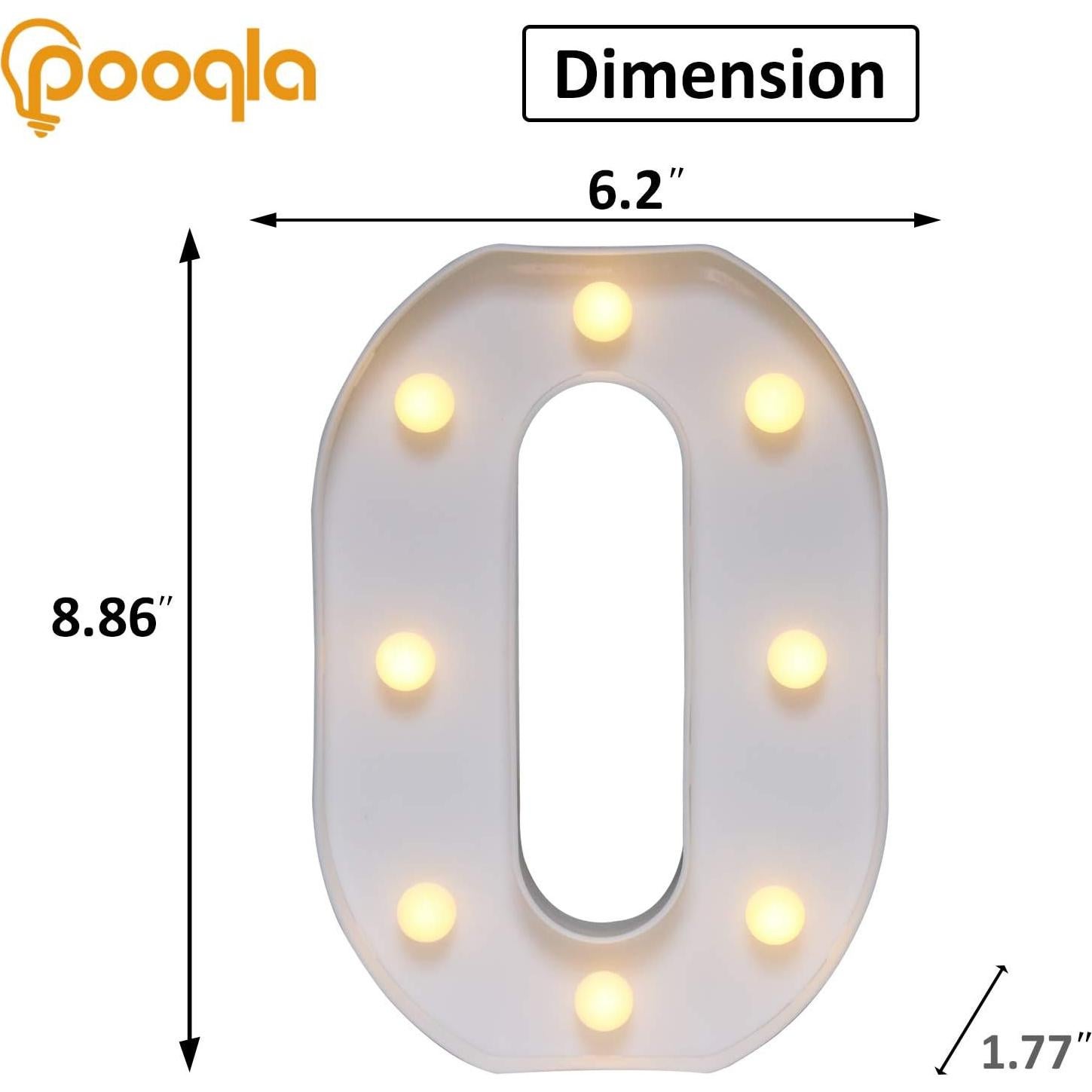 Número Decorativo LED Pooqla 0, Luz Marquee Plástico Blanco