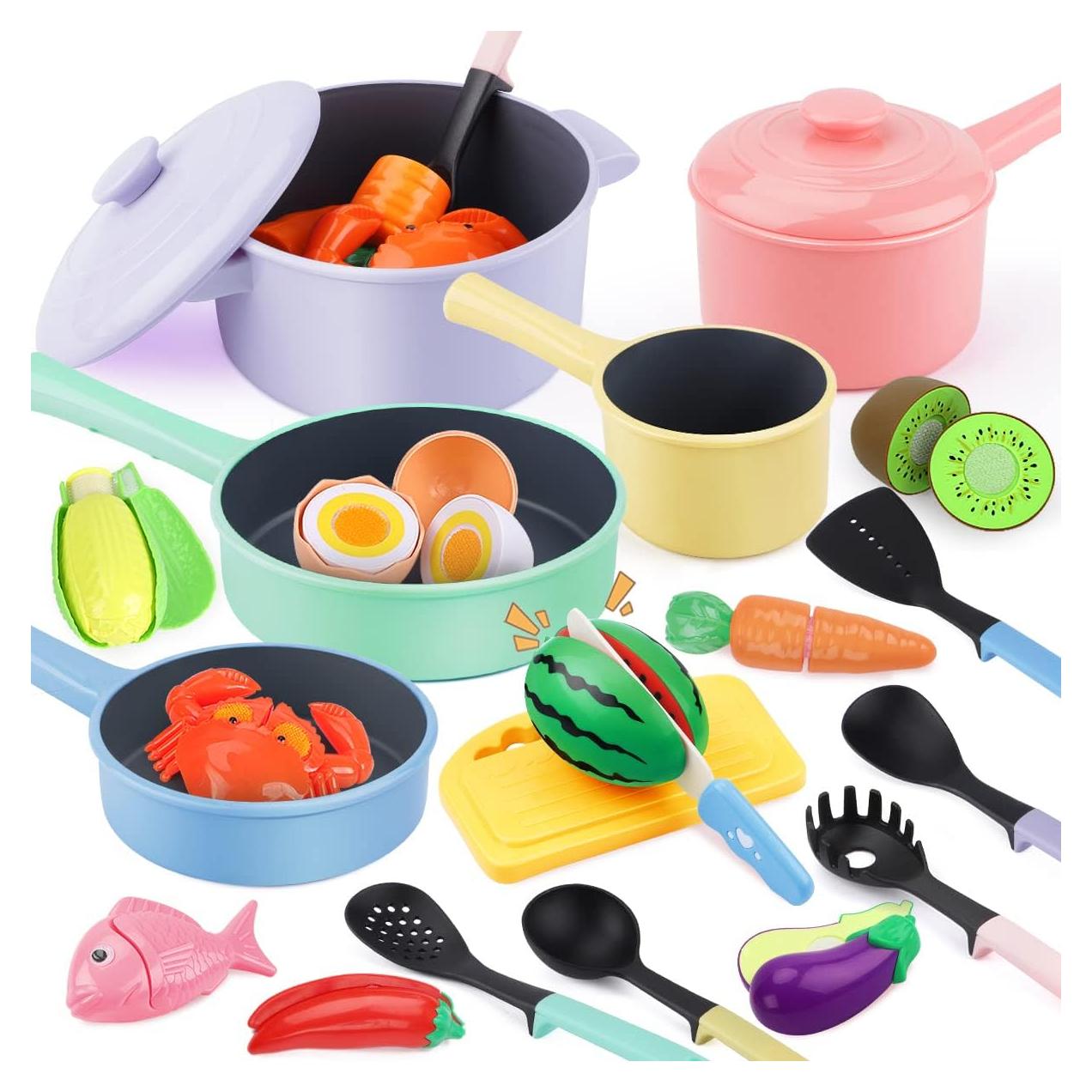 Juego de Cocina de Juguete GILOBABY Rosa con Utensilios