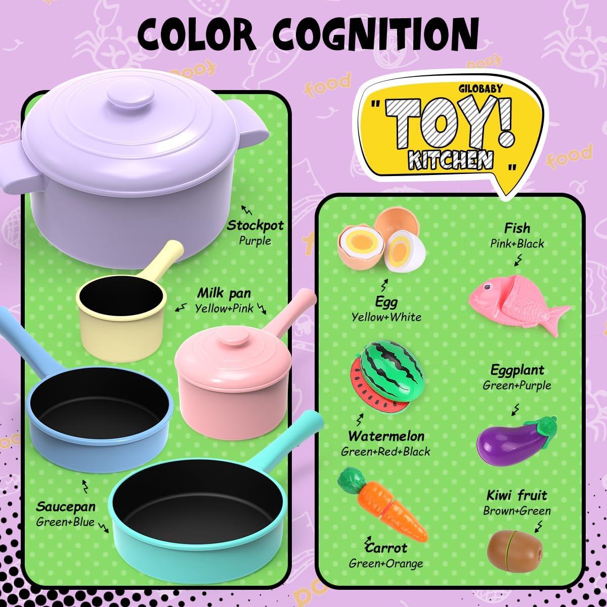 Juego de Cocina de Juguete GILOBABY Rosa con Utensilios