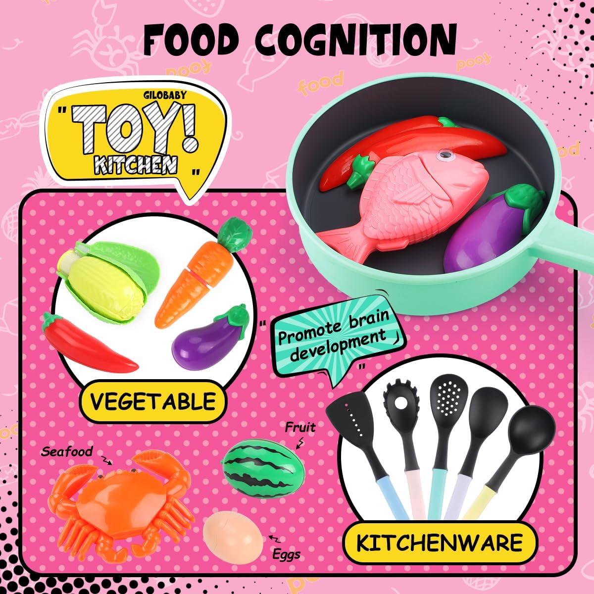 Juego de Cocina de Juguete GILOBABY Rosa con Utensilios