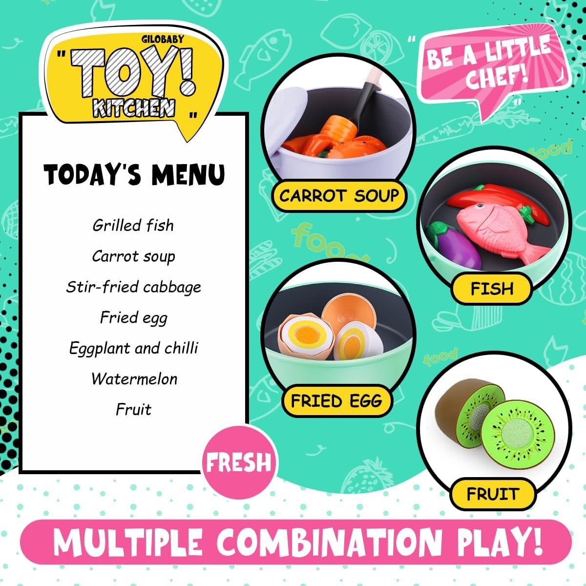 Juego de Cocina de Juguete GILOBABY Rosa con Utensilios