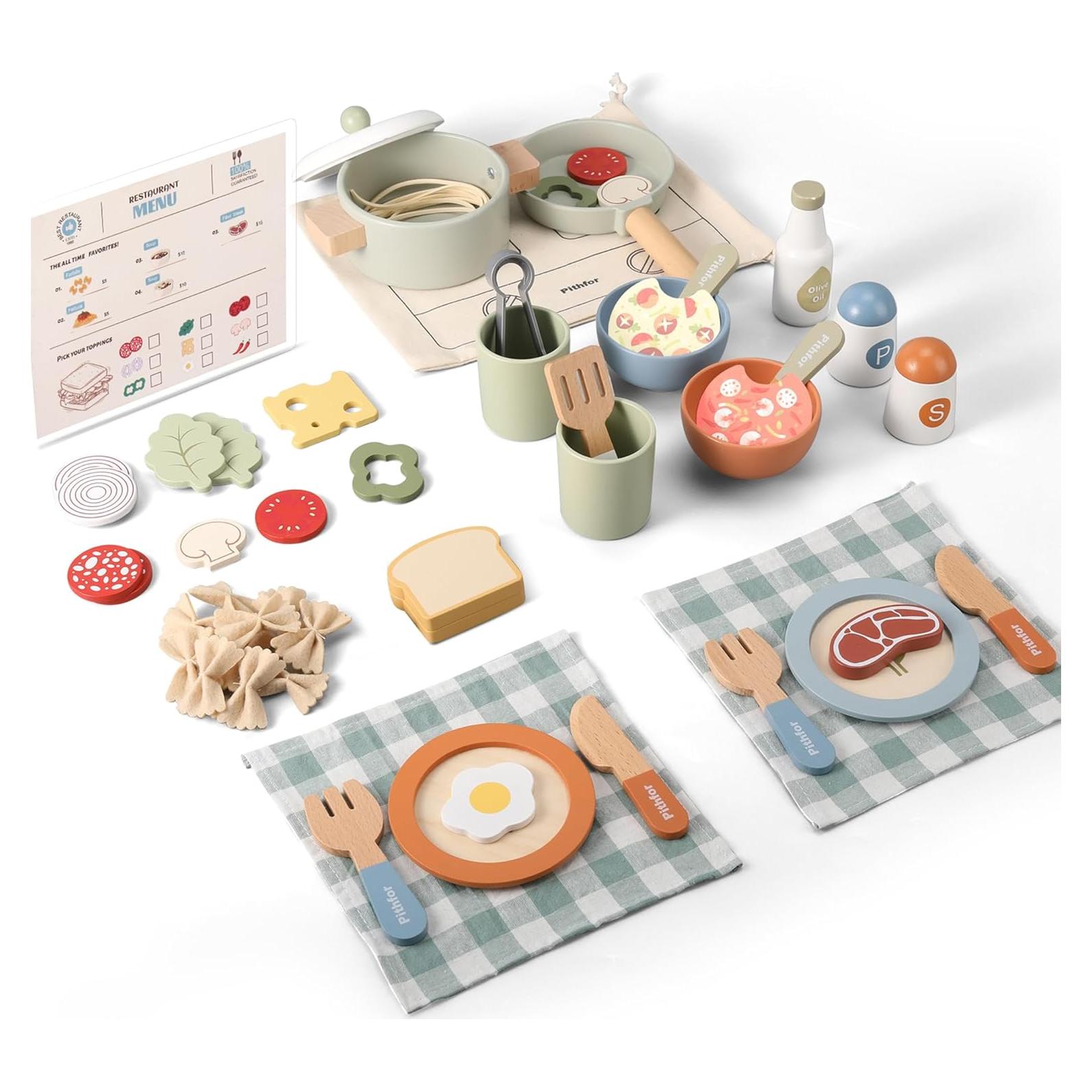 Juego de Cocina de Madera Pithfor para Niños 3 a 5 Años