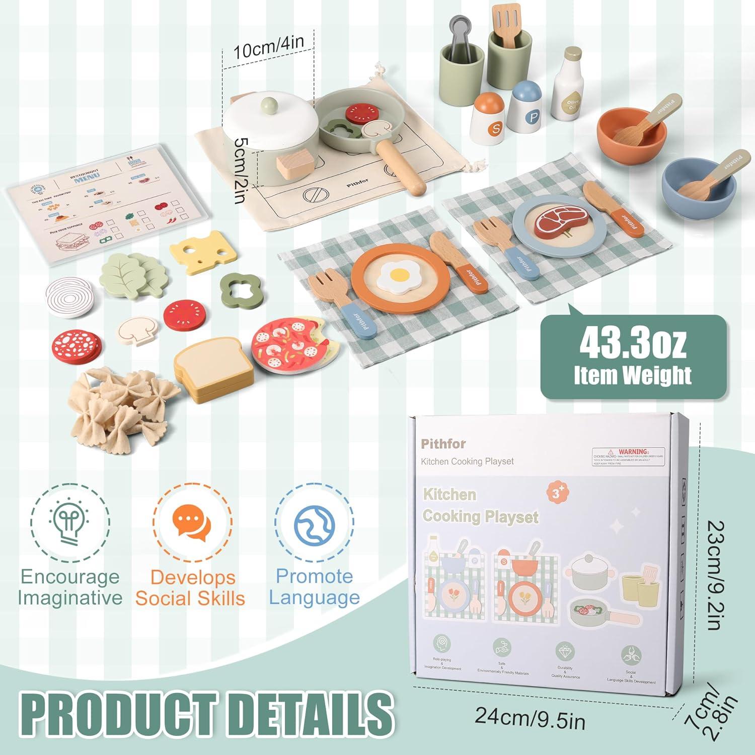 Juego de Cocina de Madera Pithfor para Niños 3 a 5 Años