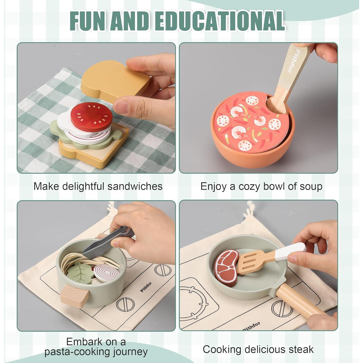 Juego de Cocina de Madera Pithfor para Niños 3 a 5 Años