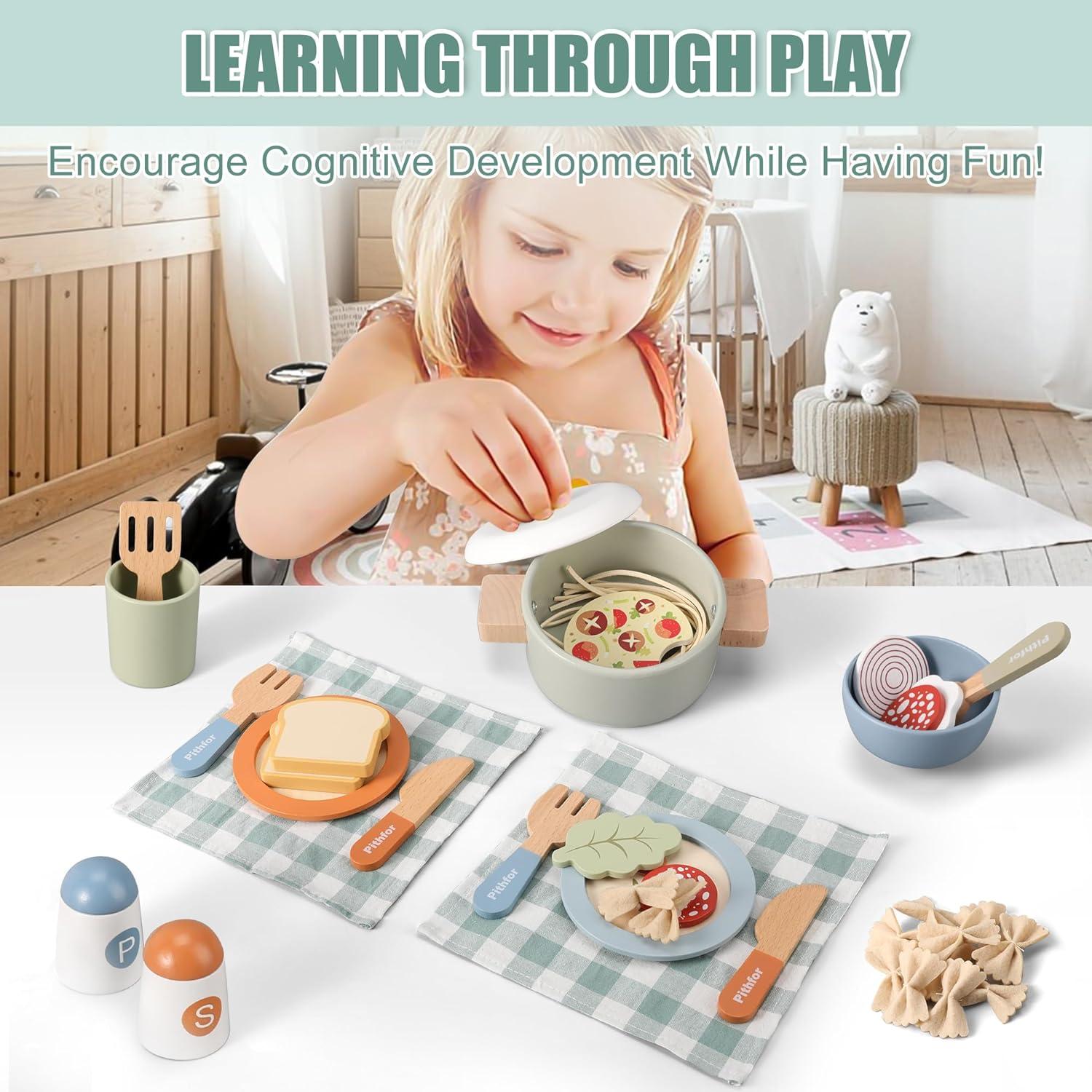 Juego de Cocina de Madera Pithfor para Niños 3 a 5 Años