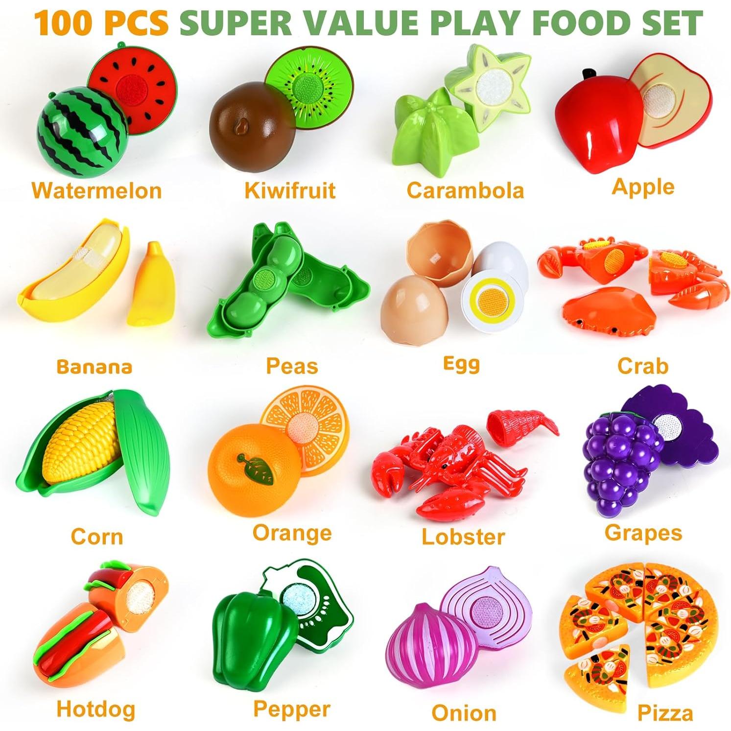 Juego de Comida de 100 Piezas para Niños - Juguete de Cocina