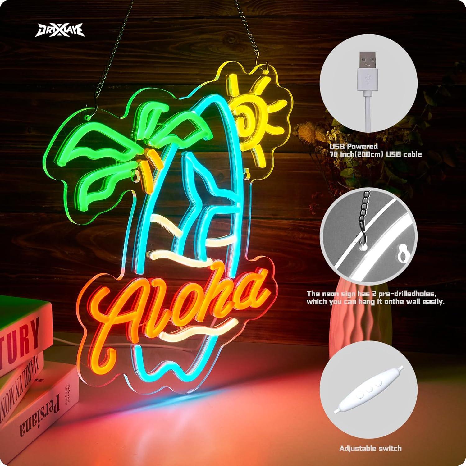 Cartel de Neón Aloha Tiki Bar 41.3x27.9 cm USB Dimmable