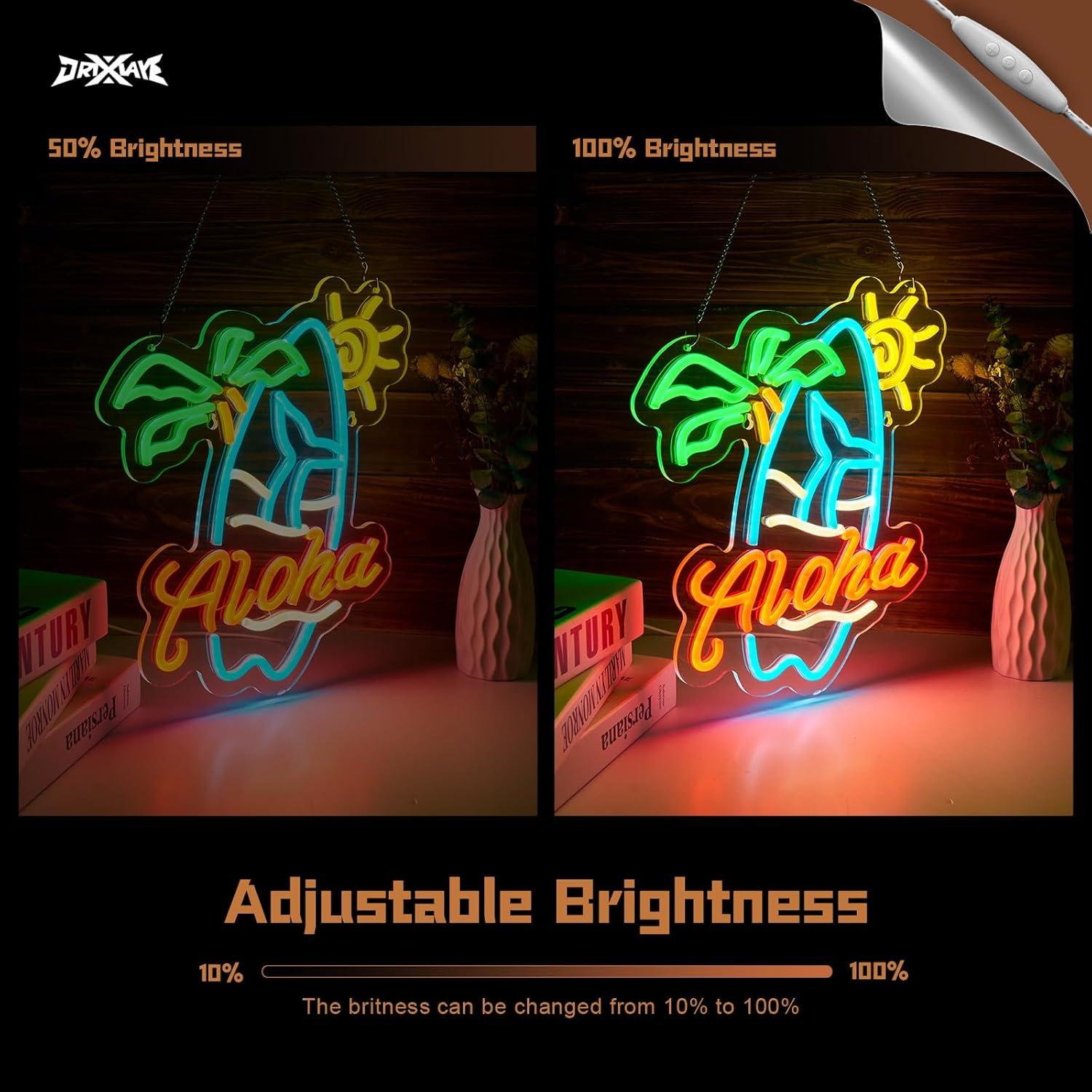 Cartel de Neón Aloha Tiki Bar 41.3x27.9 cm USB Dimmable