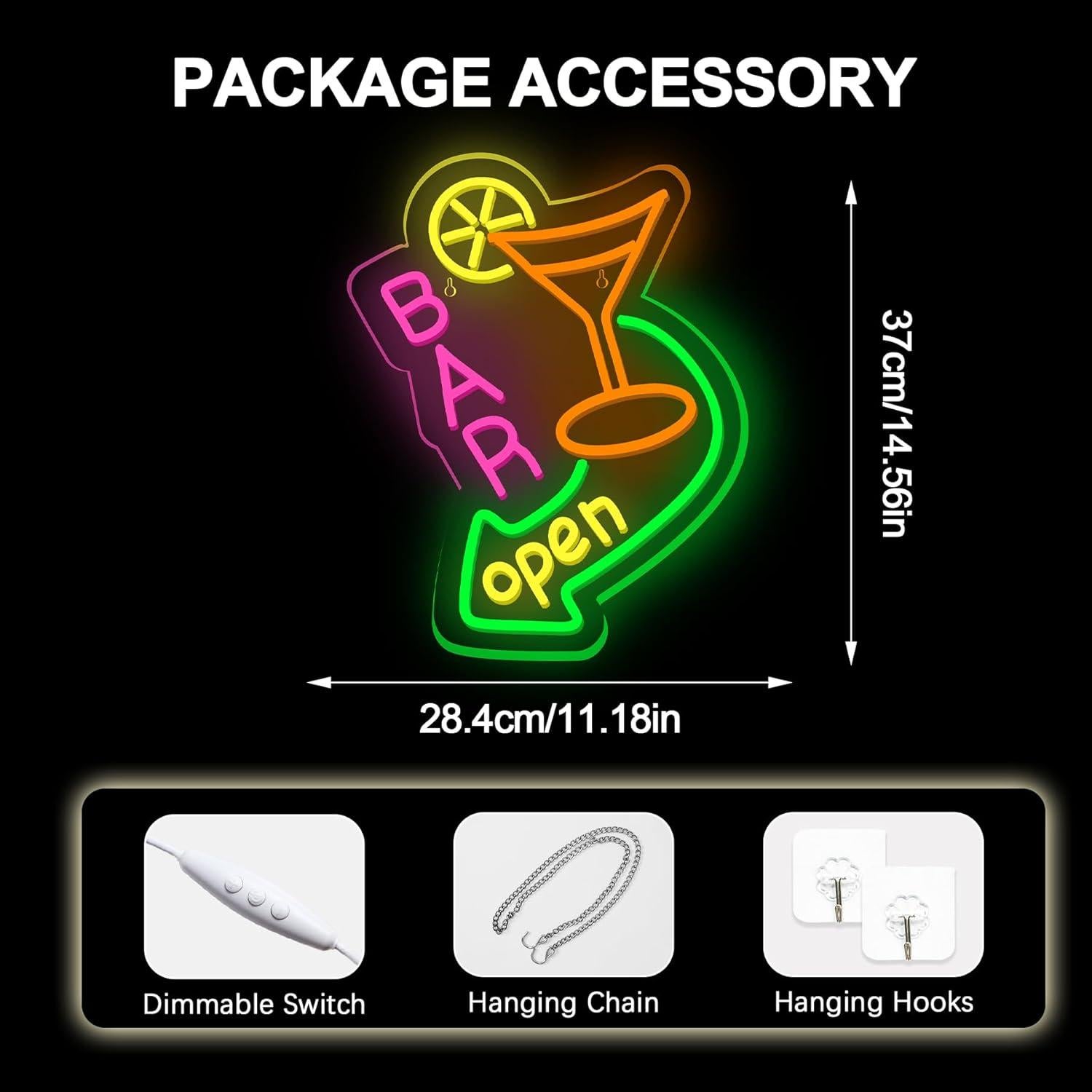 Cartel de Neón LED Abierto NOSUN 35.5x20.3cm Decoración