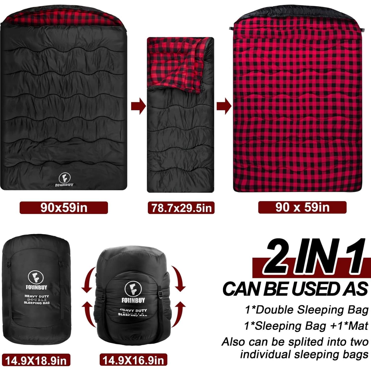 Saco de dormir doble Forinbuy 0°C Queen XXL impermeable