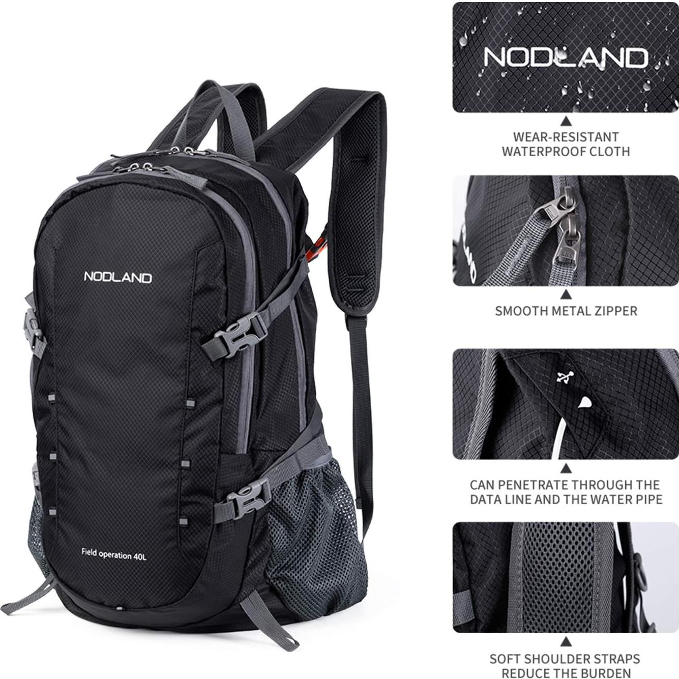 Mochila de Senderismo NODLAND 40L Plegable Resistente al Agua