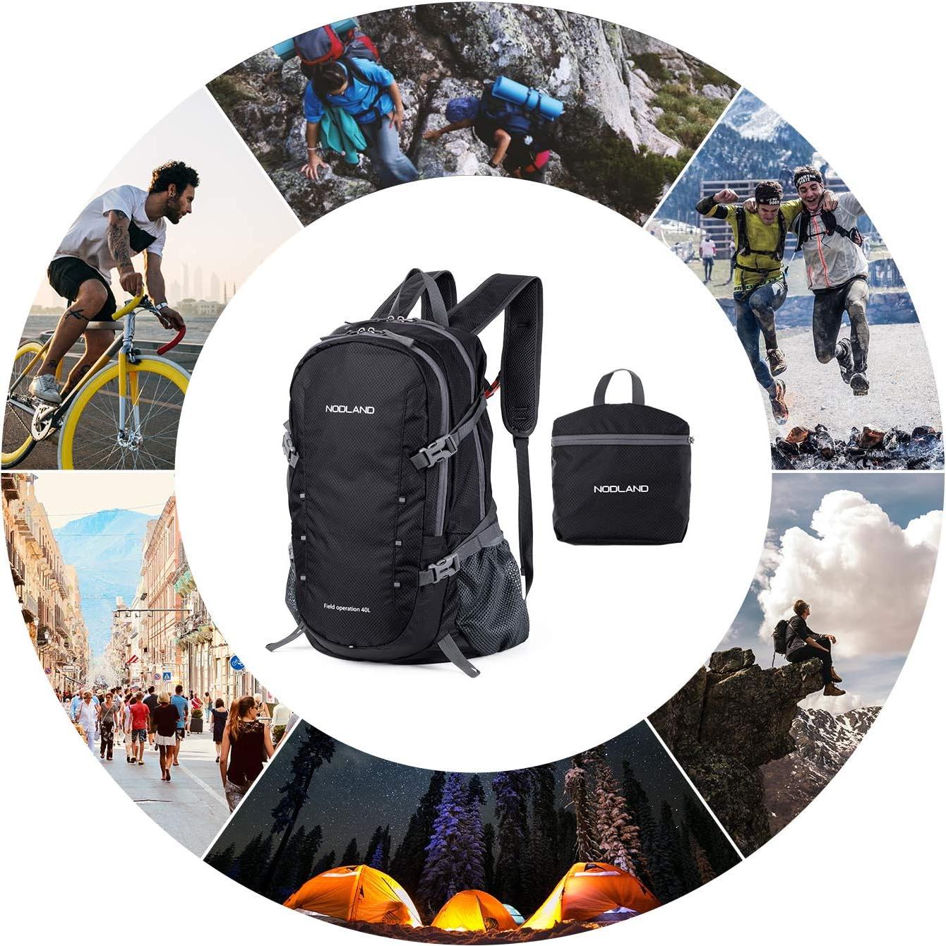 Mochila de Senderismo NODLAND 40L Plegable Resistente al Agua