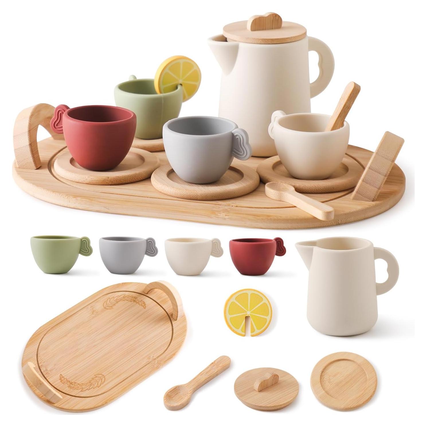 Juego de Té de Madera Youuys 14 Piezas para Niñas 3+